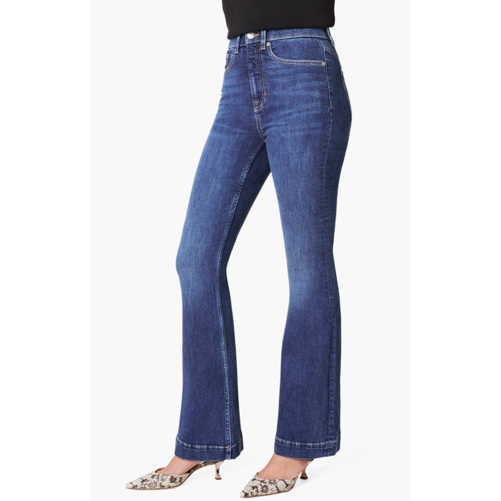 Spanx Flare Jeans Womens Medium Tall Blue Dark Wash‎ High Rise Pull On 21661T
